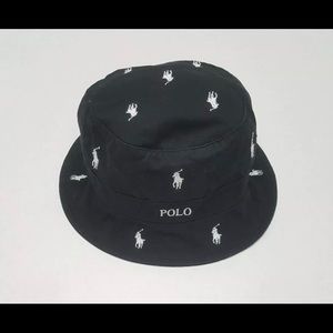 Polo Ralph Lauren Black With White Allover Embroidered Pony Bucket Hat